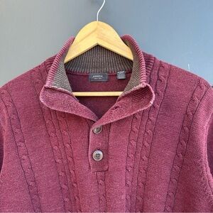 Arrow Cotton Mix Turtleneck Sweater - Cables - 1/4 button down - Maroon - XL